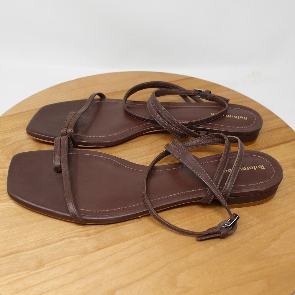 Reformation Sandals 8 Lauren Flat Leather Strappy Minimalist Square Toe Casual - Picture 3 of 8